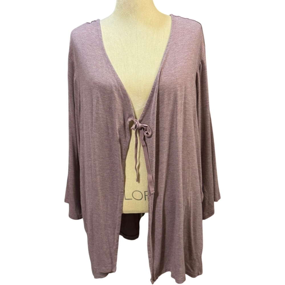 LOGO Layers 3X Mauve Purple Front Tie Knit Cardigan Wrap Top Longline Draped